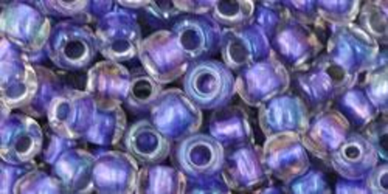 Toho 6/0 Round Japanese Seed Bead, #265, Inside Color AB Crystal/MetallInside Color Purple Lined, 20 grams
